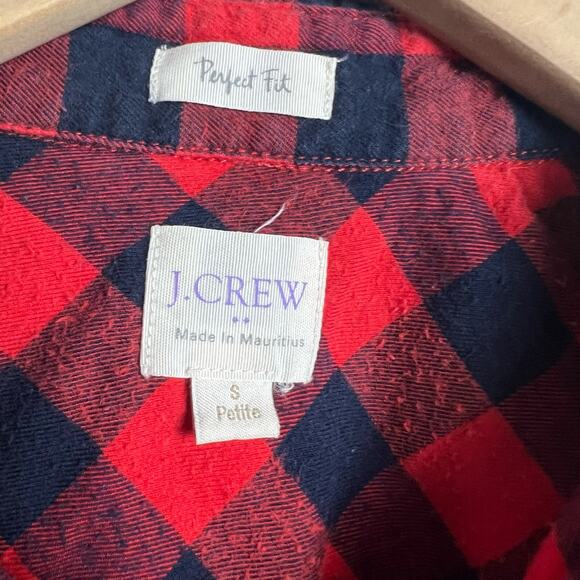 J.Crew Red Black Plaid Flannel Perfect Fit Popover Shirt Size Small Petite - Picture 7 of 7
